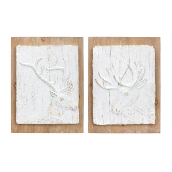 White Moose and Deer Plaque Holiday Wall Decor, Set of Two, image 1