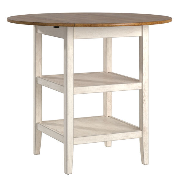 Caroline White Two-Tone Side Drop Leaf Round Counter Height Table, image 1