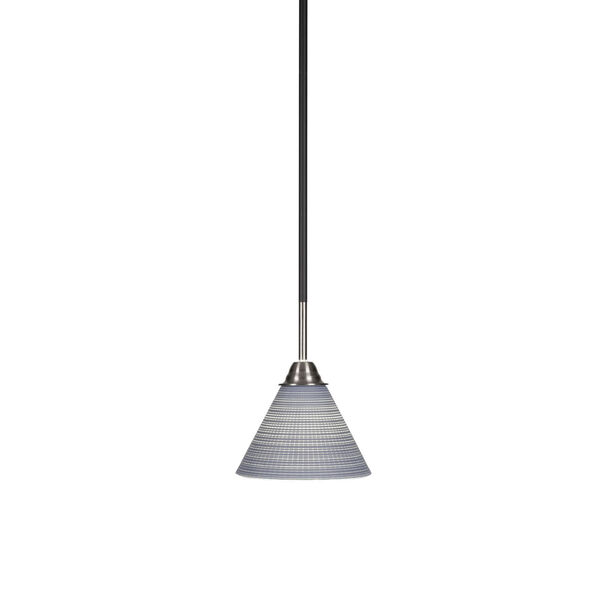 Paramount Matte Black and Brushed Nickel Seven-Inch One-Light Mini Pendant with Gray Matrix Glass Shade, image 1