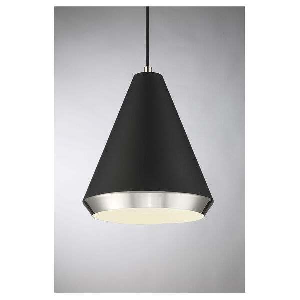 Chelsea Matte Black and Polished Nickel 10-inch One-Light Pendant, image 5