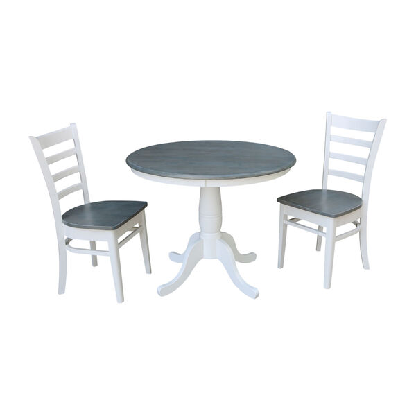 Emily White and Heather Gray 36-Inch Round Top Pedestal Table With Two Chairs, Three-Piece, image 1