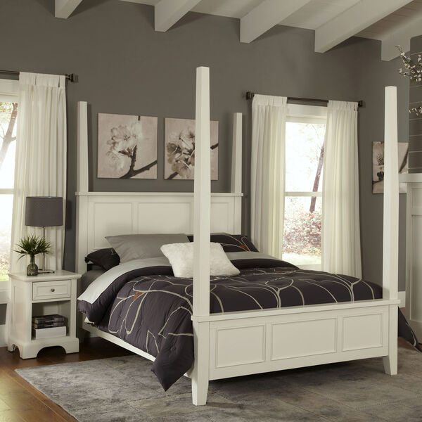 Naples White Queen Poster Bed and Night Stand, image 1