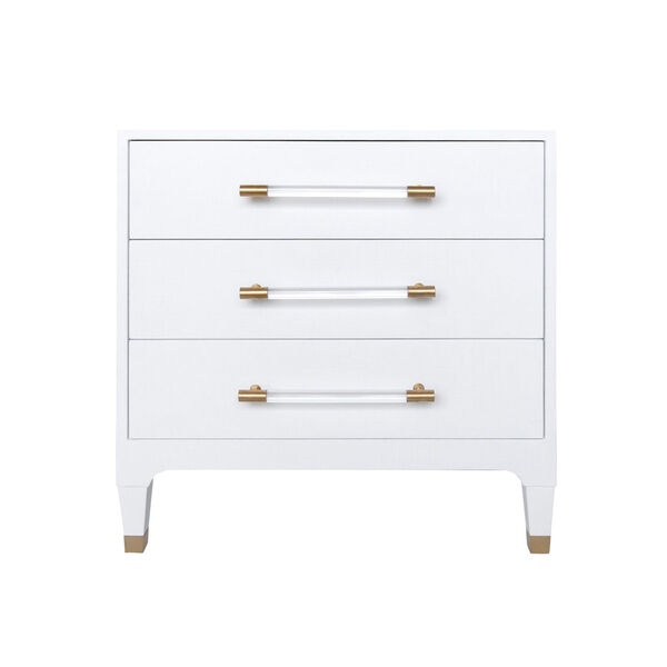 Lacquered White Linen Three Drawer Side Table, image 1