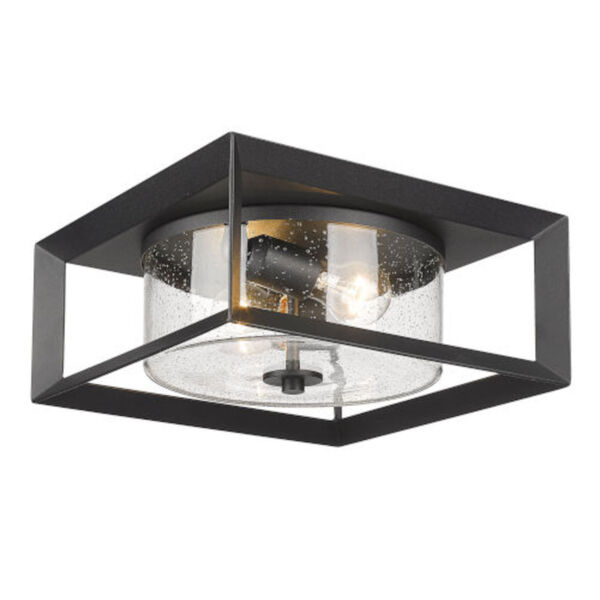 Darren Natural Black Two-Light Outdoor Flush Mount with Seeded Glass, image 3