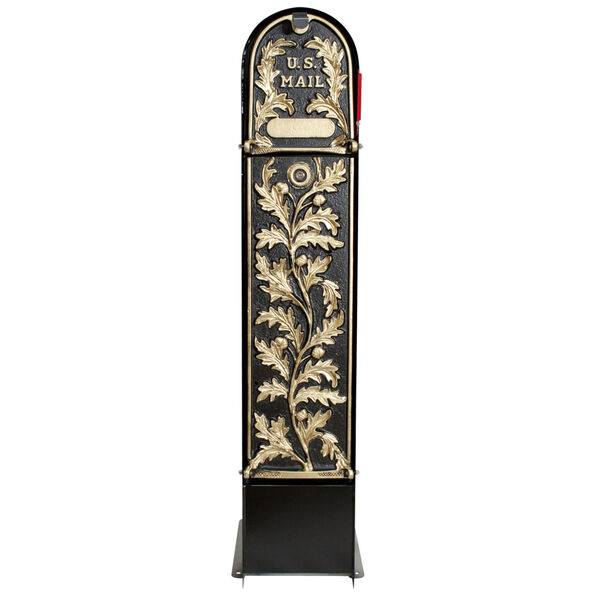 MailKeeper 150 Black and Gold 49-Inch Locking Column Mount Mailbox with Decorative Running Oak Design Front, image 1
