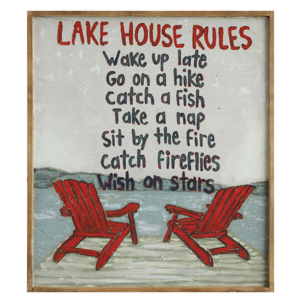 Lake House Rules Wood Wall Plaque, image 1