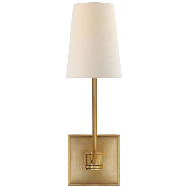 Venini Single Sconce in Antique-Burnished Brass with Linen Shade by Chapman and Myers, image 1