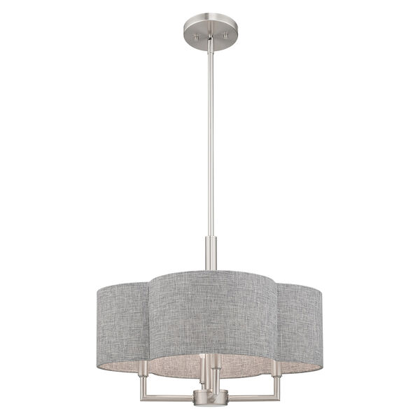 Kalmar Brushed Nickel 18-Inch Four-Light Pendant Chandelier with Hand Crafted Gray Hardback Shade, image 5