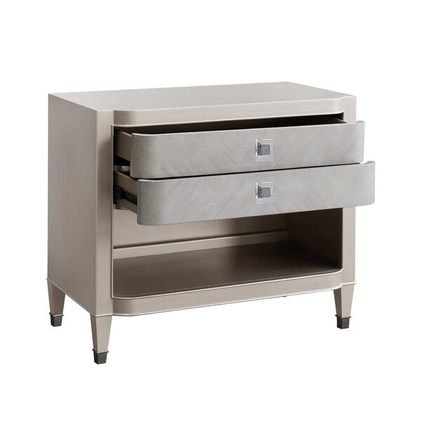 Zoey Silver Two Drawer Nightstand with Open Shelf and Wireless Charger, image 6