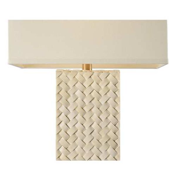 Hanson Natural White and Antique Brass One-Light Herringbone Stone Table Lamp, image 2