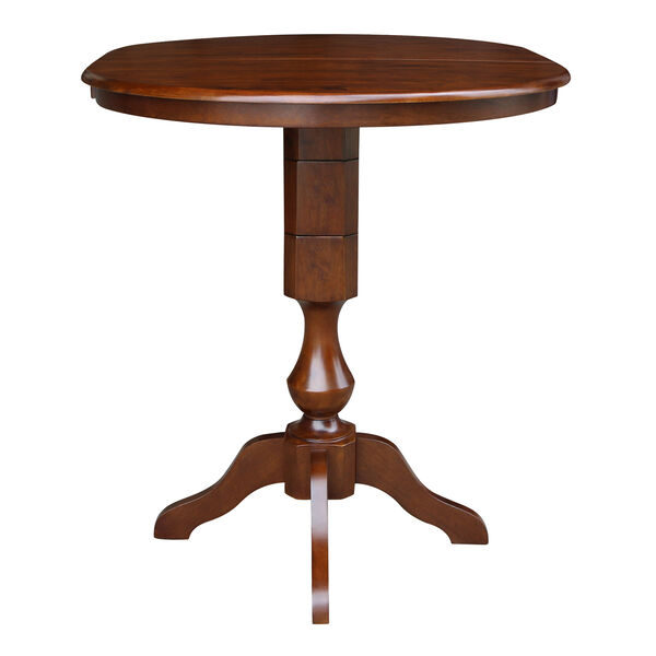 Espresso Round Top Pedestal Bar Height Table with 12-Inch Leaf, image 6