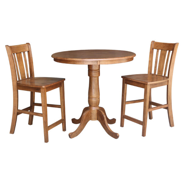 San Remo Distressed Oak 36-Inch Round Top Gathering Table with Two Counter Height Stool, Set of Three, image 2