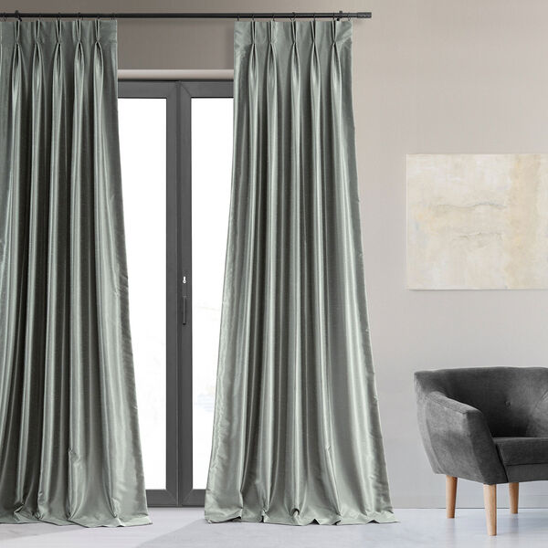 Silver Blackout Vintage Textured Faux Dupioni Silk Pleated Single Curtain Panel 25 x 108, image 3