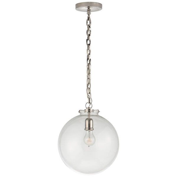 Katie Globe Pendant in Polished Nickel with Clear Glass by Thomas O'Brien, image 1
