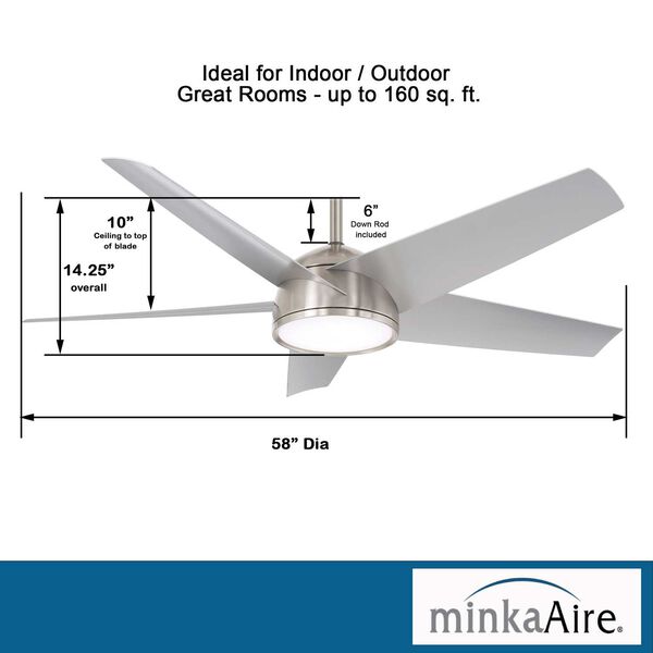 Chubby Brushed Nickel 58-Inch Integrated LED Outdoor Ceiling Fan with Wi-Fi, image 5