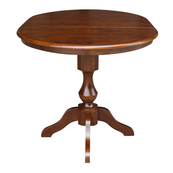 Espresso Round Top Pedestal Counter Height Table with 12-Inch Leaf, image 6