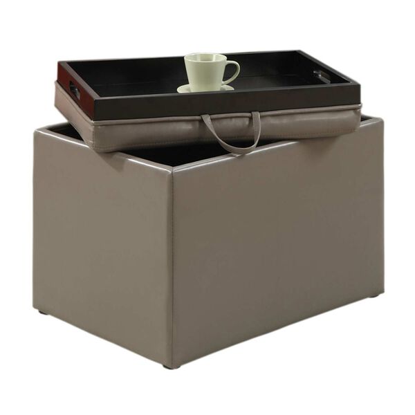 Designs4Comfort Taupe Gray Faux Leather Accent Storage Ottoman with Tray Top, image 5