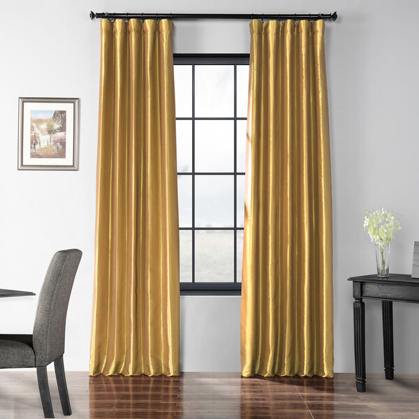 Blackout Faux Silk Taffeta Rod Pocket Gold 50 x 108-Inch Curtain Single Panel, image 1
