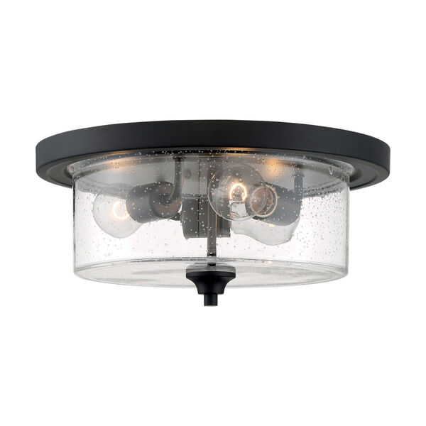 Bransel Matte Black Three-Light Flush Mount with Clear Seeded Glass, image 3