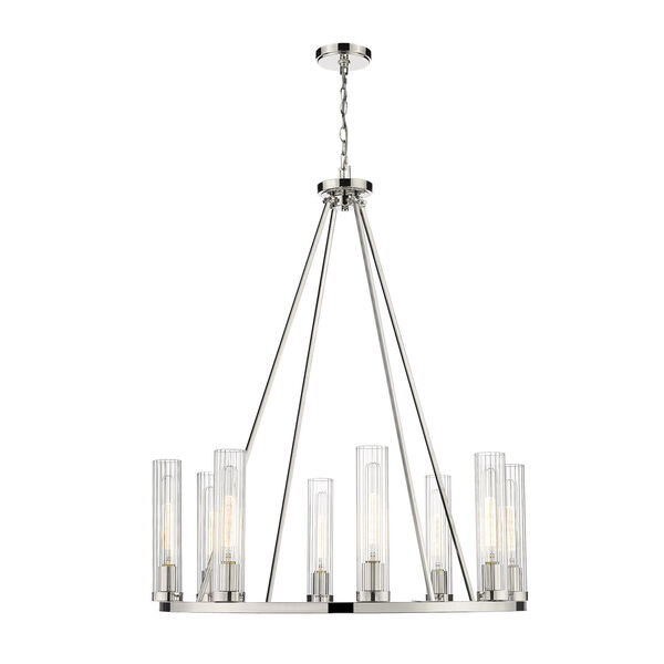Beau Polished Nickel Eight-Light Chandelier with Clear Glass Shade, image 4