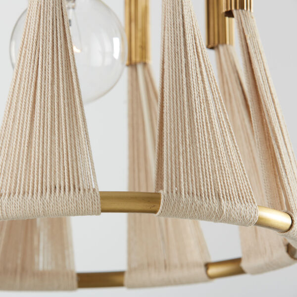 Bianca Bleached Natural Rope and Patinaed Brass One-Light Pinch Pleat Gathered Tapered String Pendant, image 5