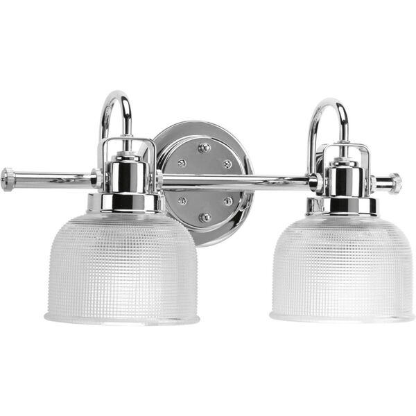 Archie Polished Chrome Two-Light Bath Fixture with Clear Double Prismatic Glass Shades, image 1