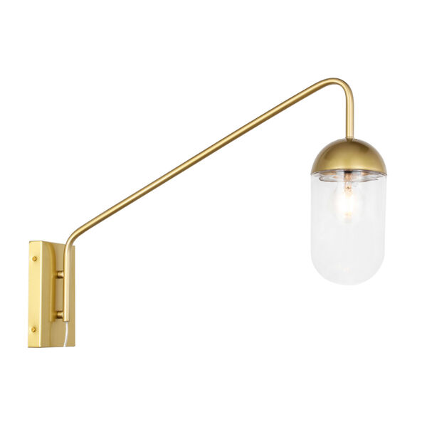 Kace Brass One-Light Wall Sconce with Clear Glass, image 1
