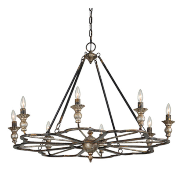 Charlotte Antique Silver and Black Eight-Light Chandelier, image 1