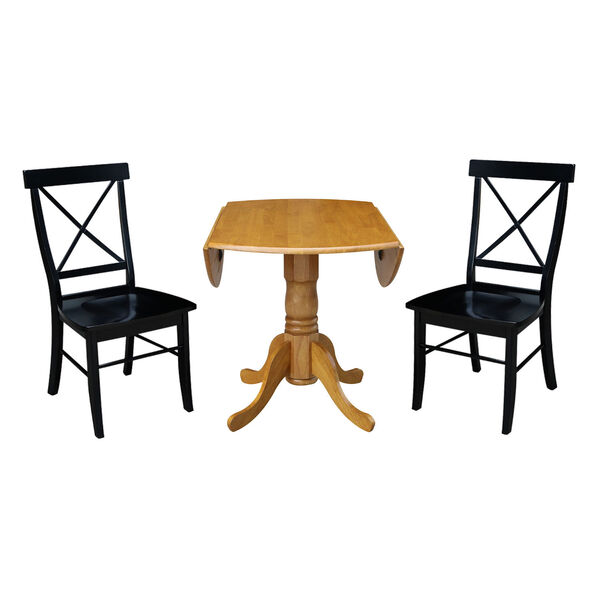 Oak and Black 42-Inch Dual Drop Leaf Dining Table with Two Cross Back Dining Chair, Three-Piece, image 5