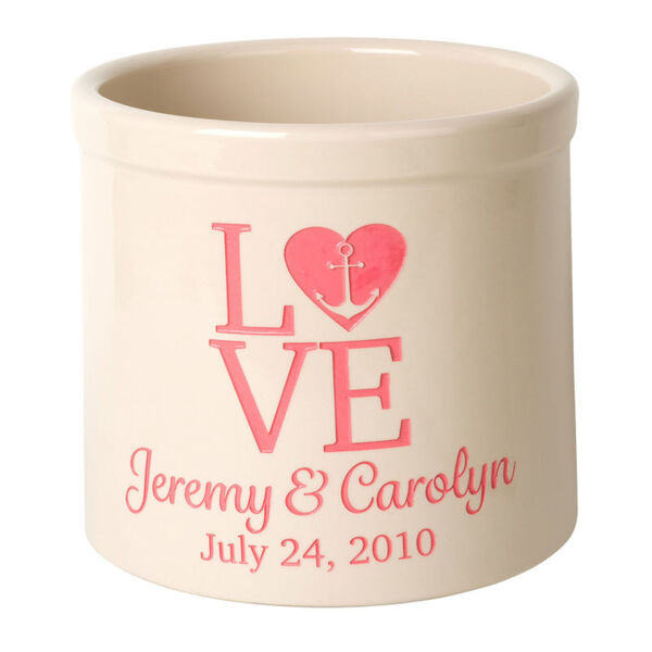 Personalized Love Anchor Stoneware Crock with Coral Engraving, image 1