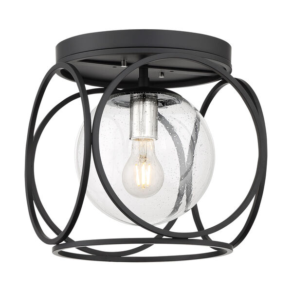 Aurora Black and Polished Nickel One-Light Flush Mount with Clear Seeded Glass, image 3