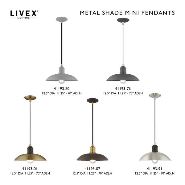 Metal Shade Mini Pendants Antique Brass 13-Inch One-Light Mini Pendant with Antique Brass Metal Shade with White Finish Inside, image 5