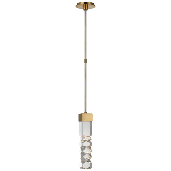 Argentino 19-Inch Faceted Pendant in Crystal and Hand-Rubbed Antique Brass by Thomas O'Brien, image 1