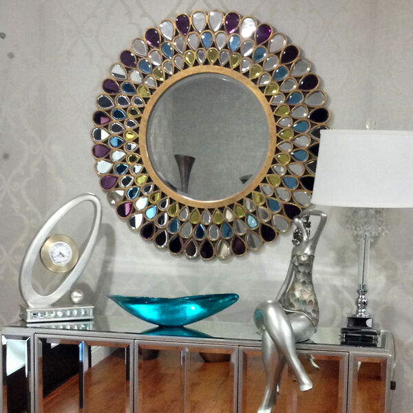 Amethyst Amber Topaz Glass Round Mirror, image 3