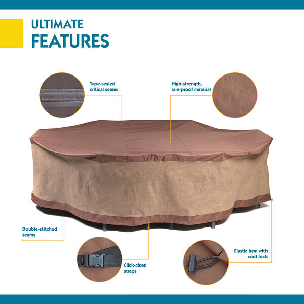 Ultimate Mocha Cappuccino 140 In. Rectangular Oval Patio Table with Chairs Cover, image 4