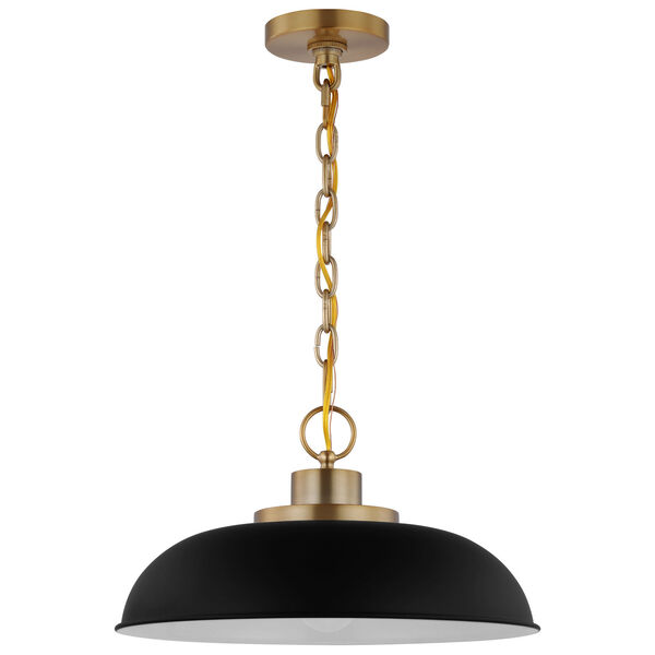 Colony Matte Black and Burnished Brass 15-Inch One-Light Pendant, image 1