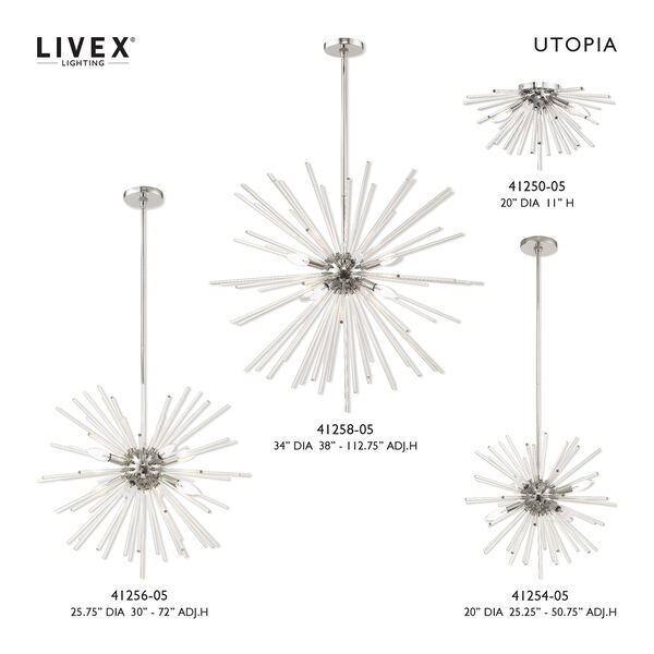 Utopia Polished Chrome 34-Inch Eight-Light Pendant Chandelier with Clear Crystal Rods, image 5