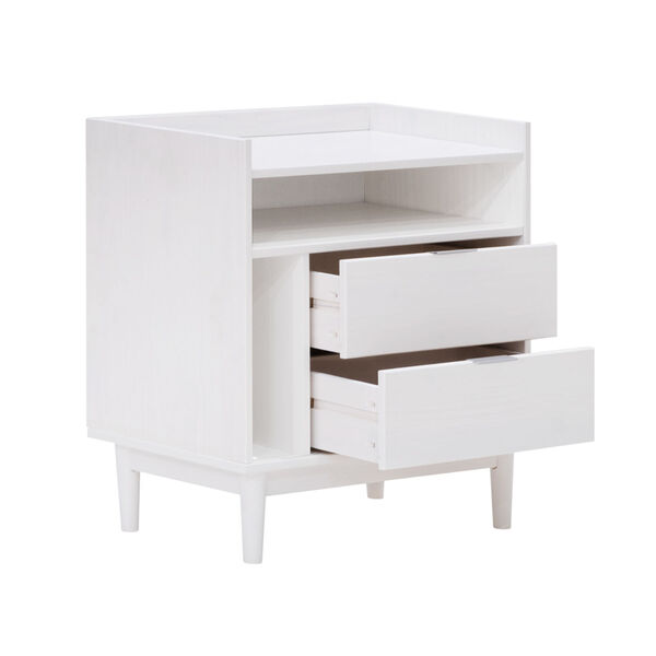 White Solid Wood Two-Drawer Nightstand, image 6