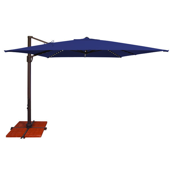 Bali Pro 10 Foot Sunbrella Navy Blue Square Umbrella with Starlight Feature and Cross Base Stand, image 1