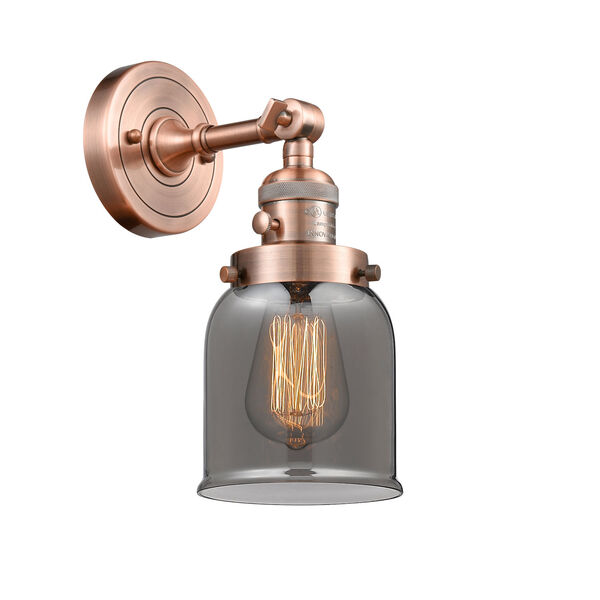 Small Bell Antique Copper One-Light Wall Sconce with Smoked Glass, image 1