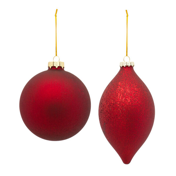 Bold Red Two-Design Glass Ball Ornament, Set of Six, image 1