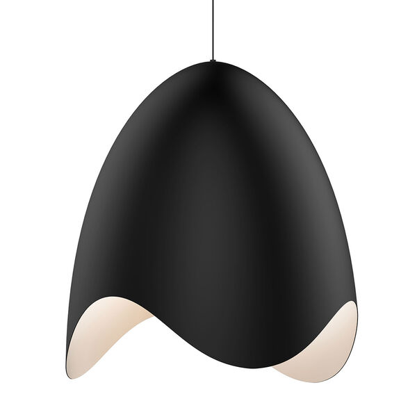 Waveforms Satin Black LED Large Bell Pendant with White Interior Shade, image 1