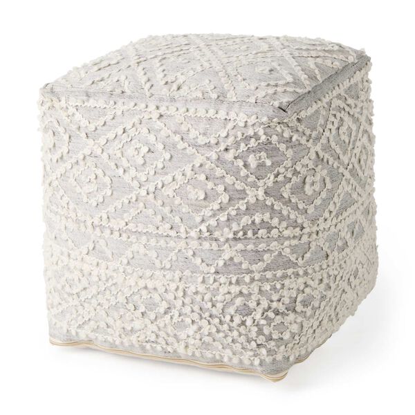 Farida Light Gray Wool and Polyester Patterned Pouf, image 1