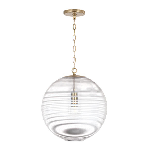Dolan Matte Brass One-Light Pendant with Clear Ribbed Glass, image 1