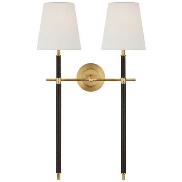 Bryant Two-Light Double Tail Wall Sconce with Linen Shade by Thomas O'Brien, image 1
