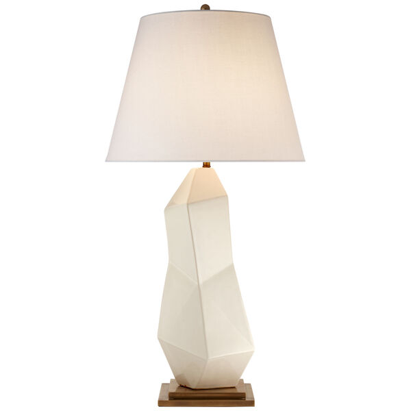Bayliss Table Lamp in White Leather Ceramic with Linen Shade by Kelly Wearstler, image 1