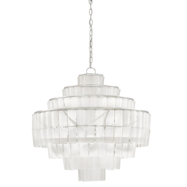 Sommelier Blanc Contemporary Silver Leaf and Opaque White Eight-Light Chandelier, image 2