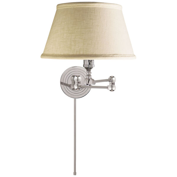 Boston Swing Arm in Polished Nickel with Linen Shade by Chapman and Myers, image 1