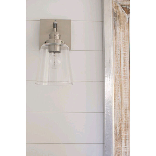 Brushed Nickel One-Light Wall Sconce with Clear Glass, image 3