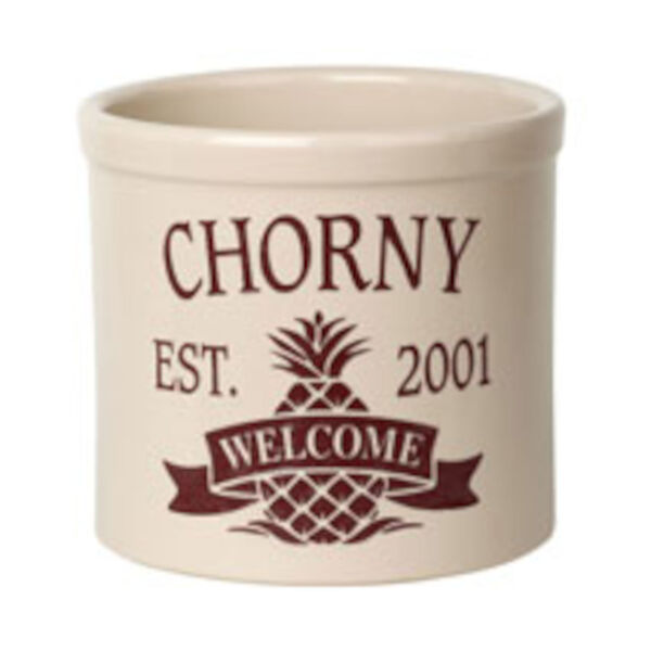 Personalized Pineapple Two Gallon Stoneware Crock with Red Engraving, image 2
